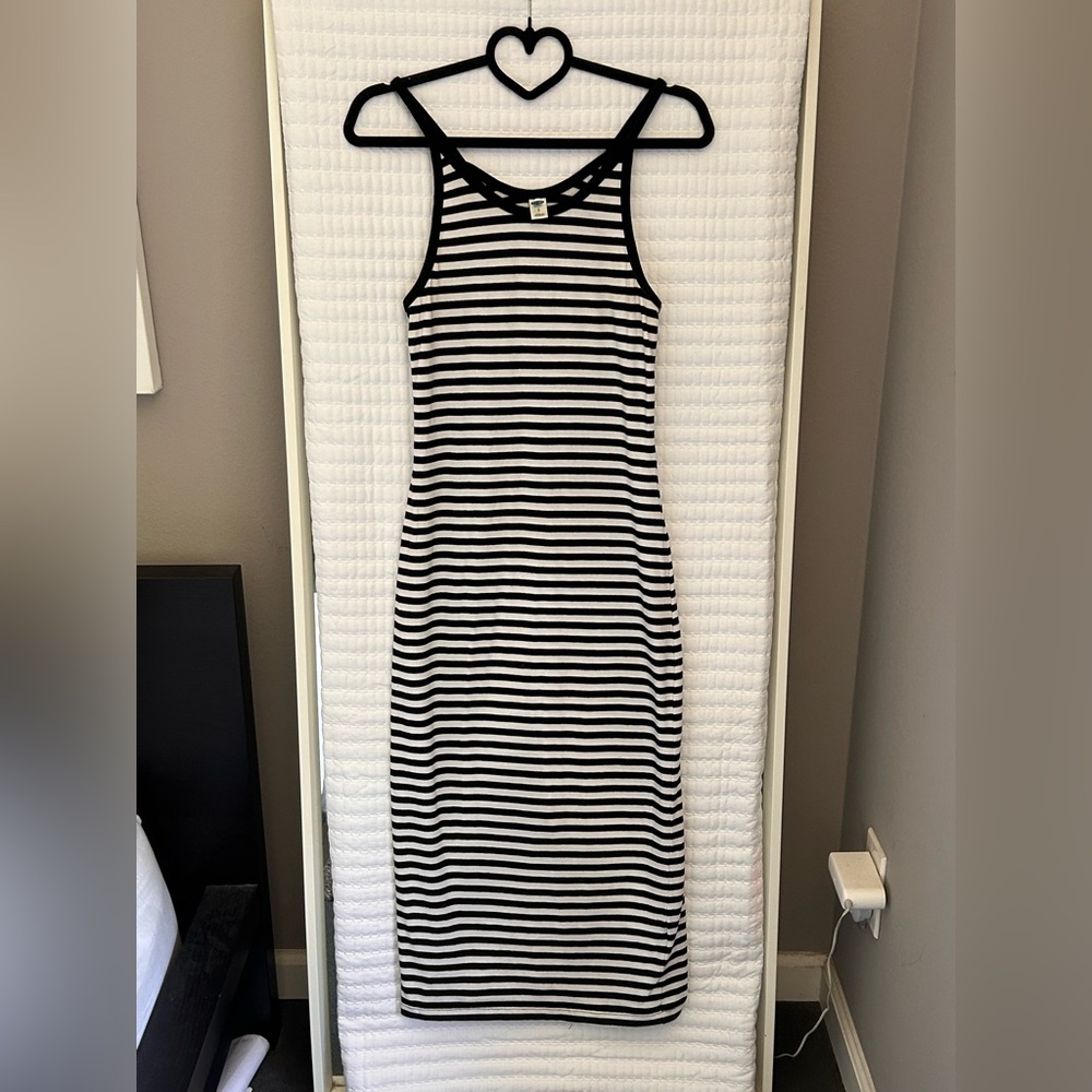 Old Navy Black and White Striped Midi Dress
